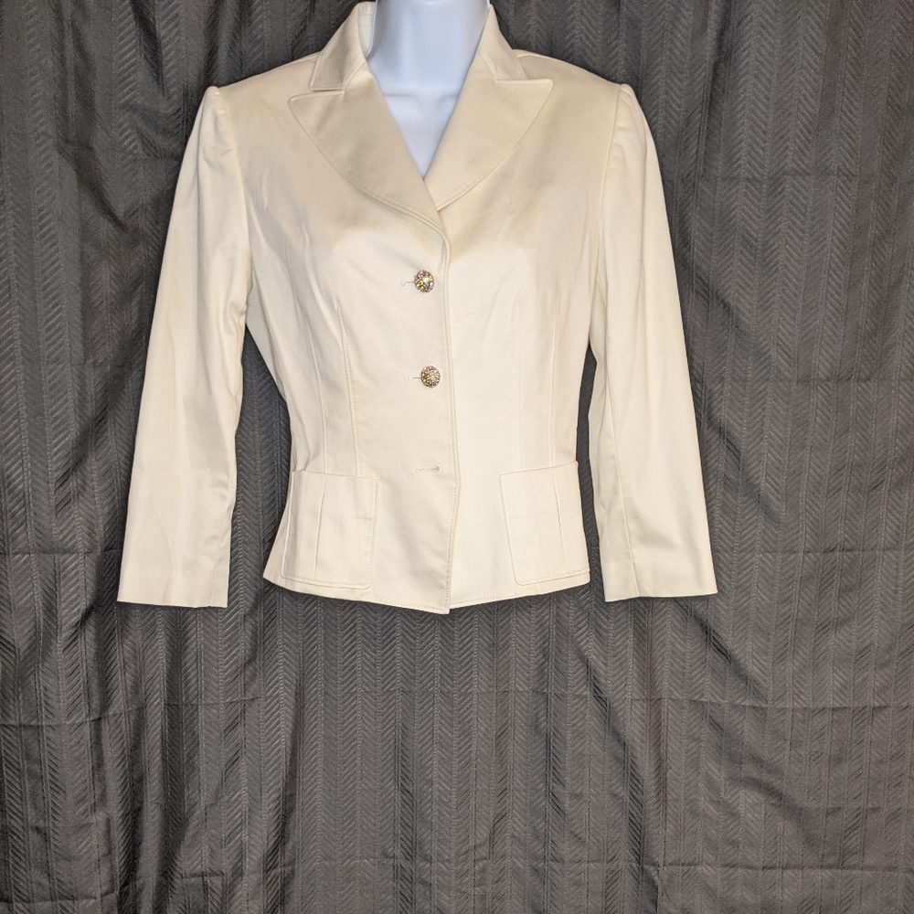 Off-white blazer with rhinestone buttons